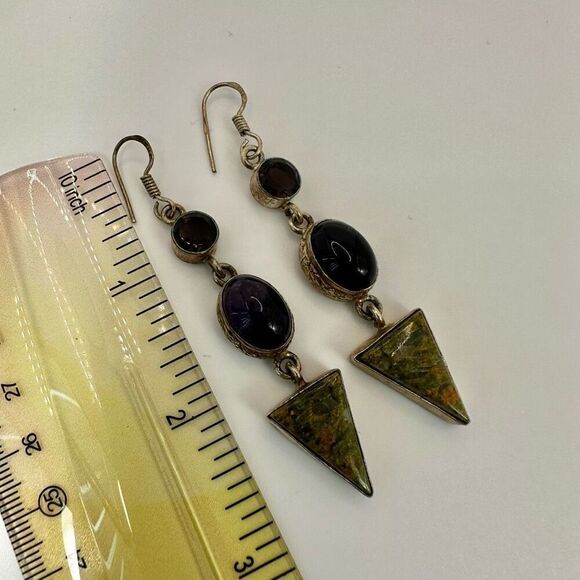 Sterling silver amethyst and unakite drop earrings